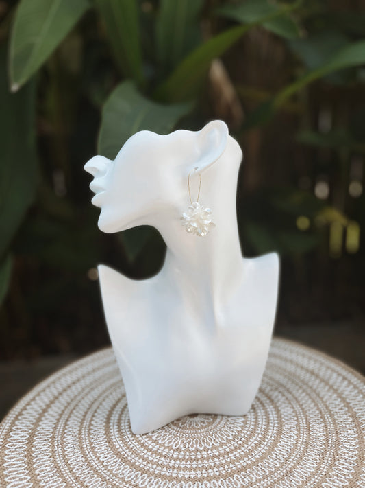 White & Gold - Flower Ball Drop Earring
