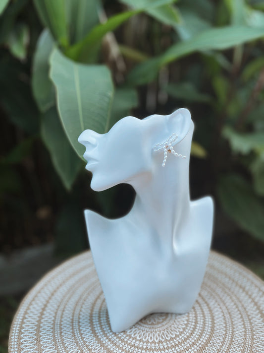 White Pearl Bow - Stud Earrings